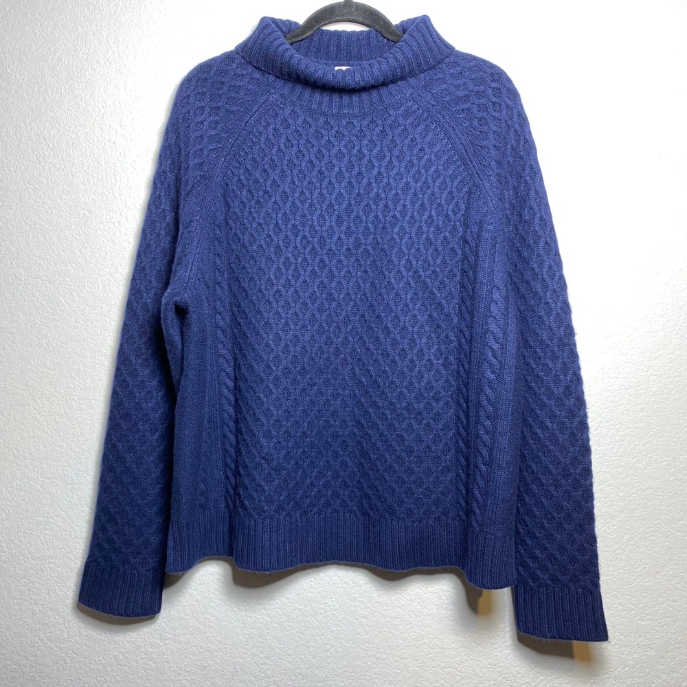 ED Blue Cable Knit Turtleneck Sweater Womens XL Wool Cashmere Blend Old Money